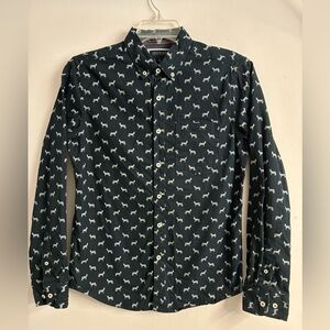 Cactus Man Men’s Button Front Shirt, Zebra Print, Small, Slim Fit, Navy/White